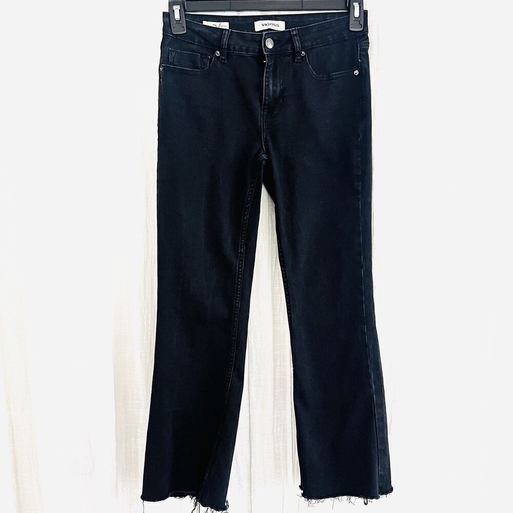 Vigoss Marley Black Crop Fringe Frayed Hem Boot Cut Jeans - Womens 27